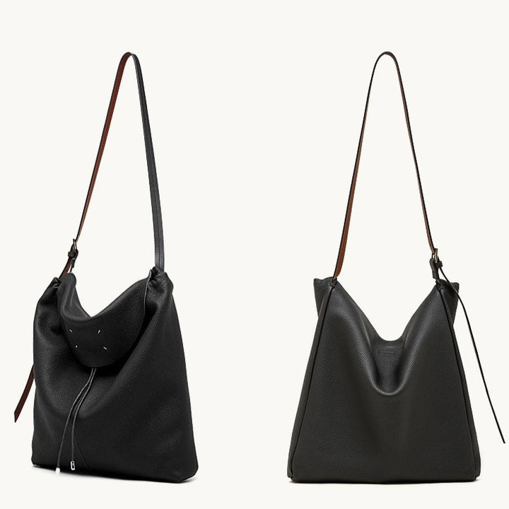 The Nocturne Flow Genuine Leather Tote Bag with Adjustable Strap & Detachable Pouch