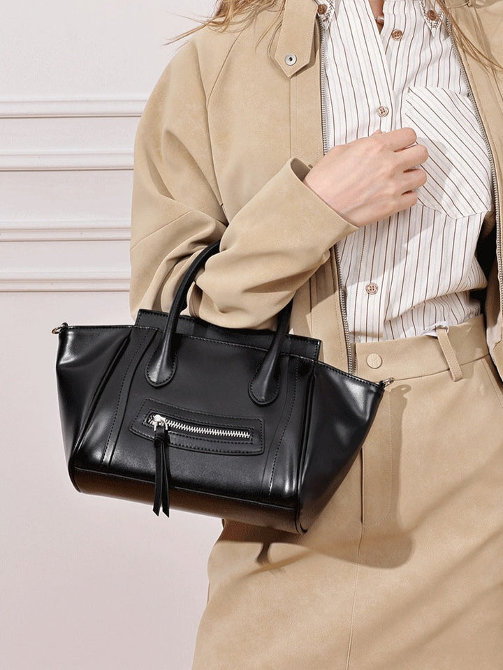 Maillard Style Genuine Leather Smile Flap Satchel Crossbody Bag
