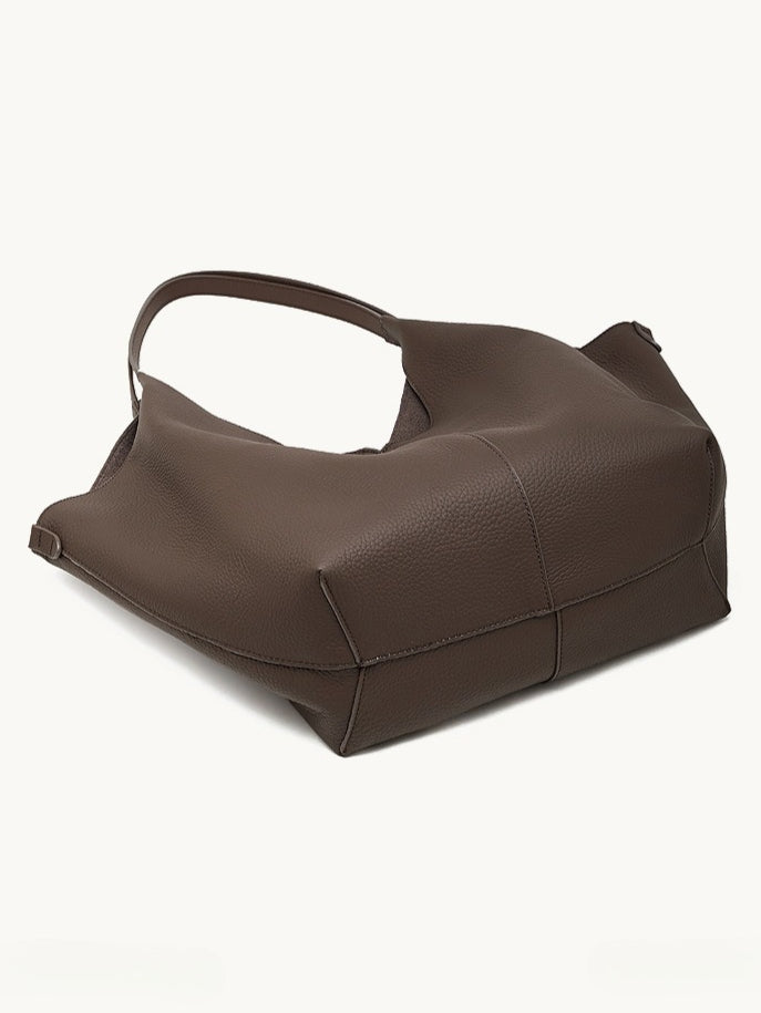 The Ethereal V-Cut Genuine Leather Bag | Minimalist Pebbled Hobo Tote