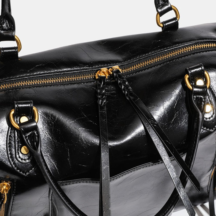French Style Slouchy Genuine Leather Crossbody Tote Bag