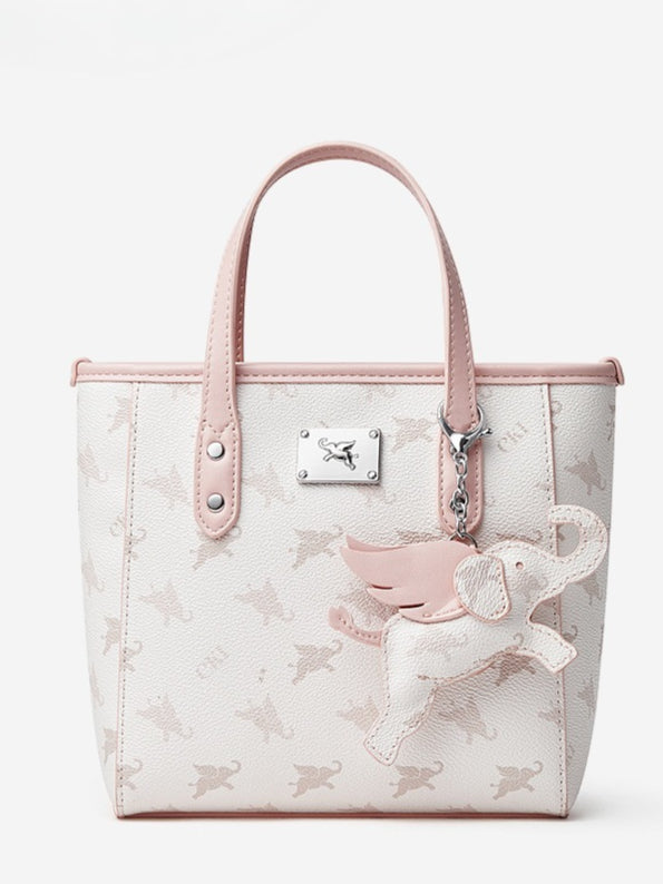 Retro Monogram Flying Elephant Versatile Tote Crossbody Handbag with Charm