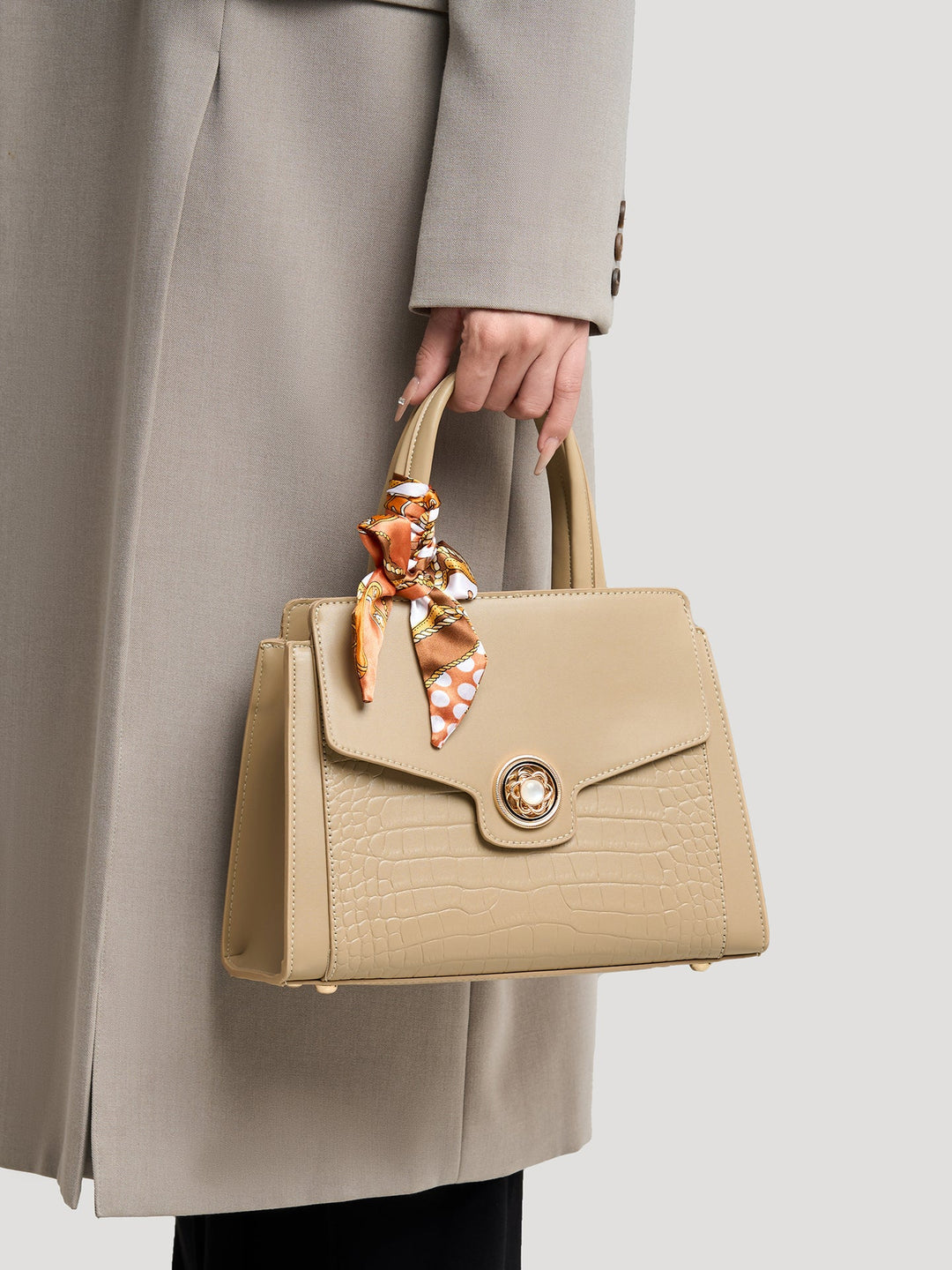 EMILIA - CROC-EMBOSSED SATCHEL BAG