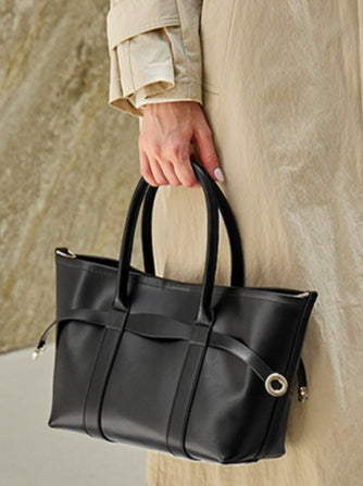 Italian Luxury Plain Genuine Leather Cowhide Large Tote Crossbody Bag