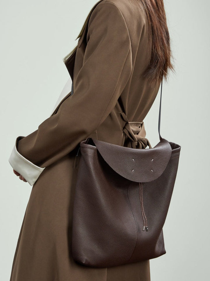 The Nocturne Flow Genuine Leather Tote Bag with Adjustable Strap & Detachable Pouch