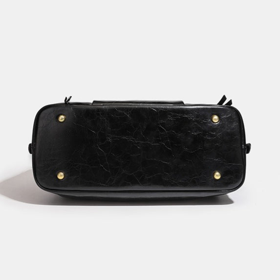 French Style Slouchy Genuine Leather Crossbody Tote Bag
