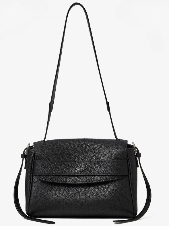 The Lychee Grain Genuine Leather Flap Crossbody Bag with Adjustable Strap