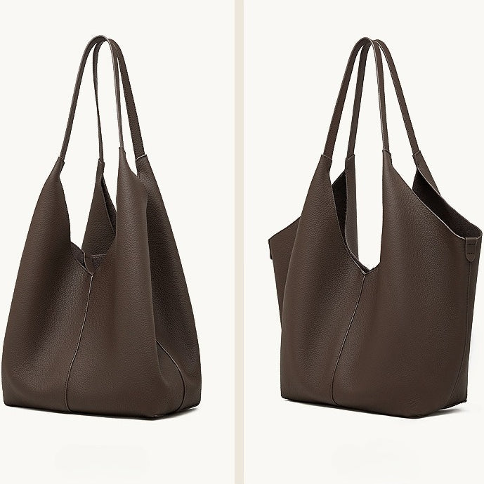 The Ethereal V-Cut Genuine Leather Bag | Minimalist Pebbled Hobo Tote