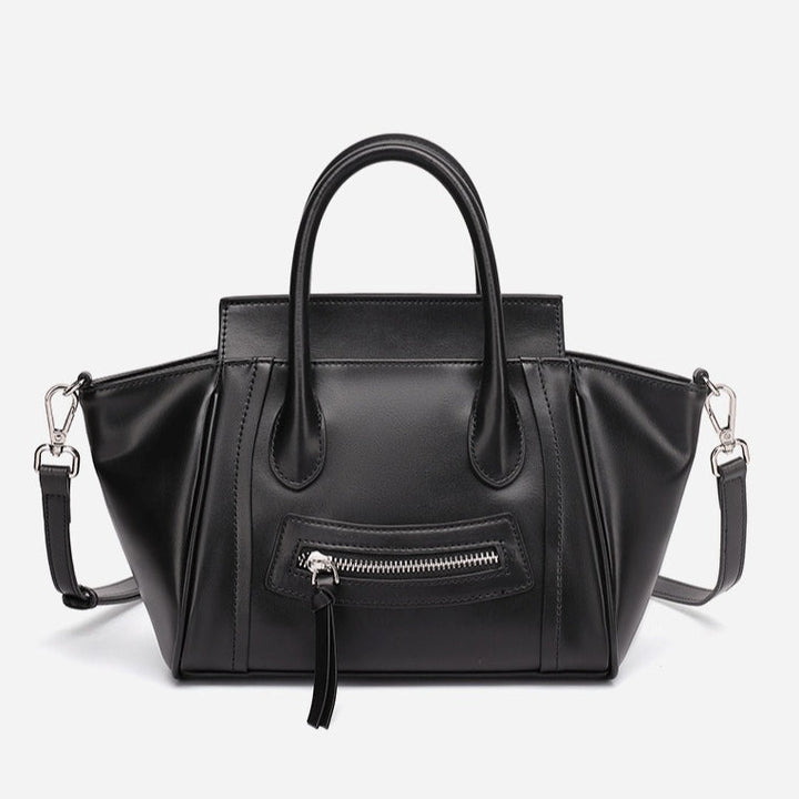 Maillard Style Genuine Leather Smile Flap Satchel Crossbody Bag
