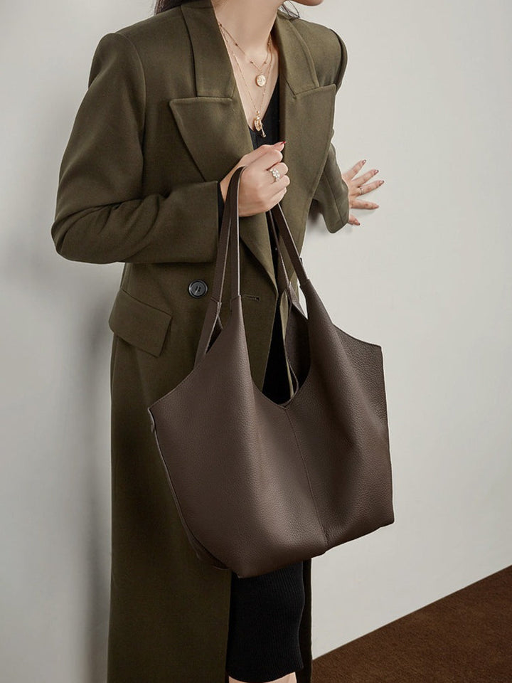 The Ethereal V-Cut Genuine Leather Bag | Minimalist Pebbled Hobo Tote