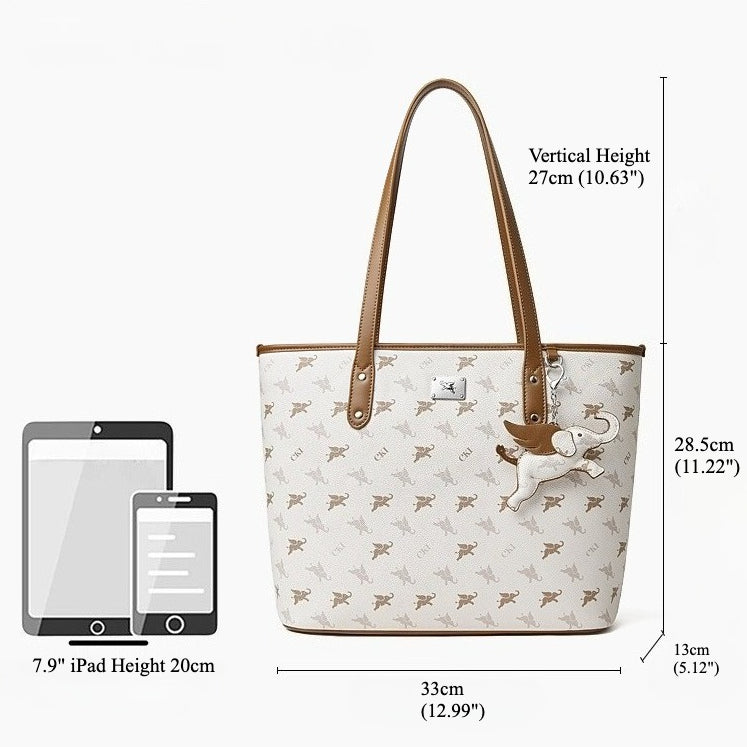 Luxury Large Vintage Monogram Flying Elephant Tote Shoulder Handbag