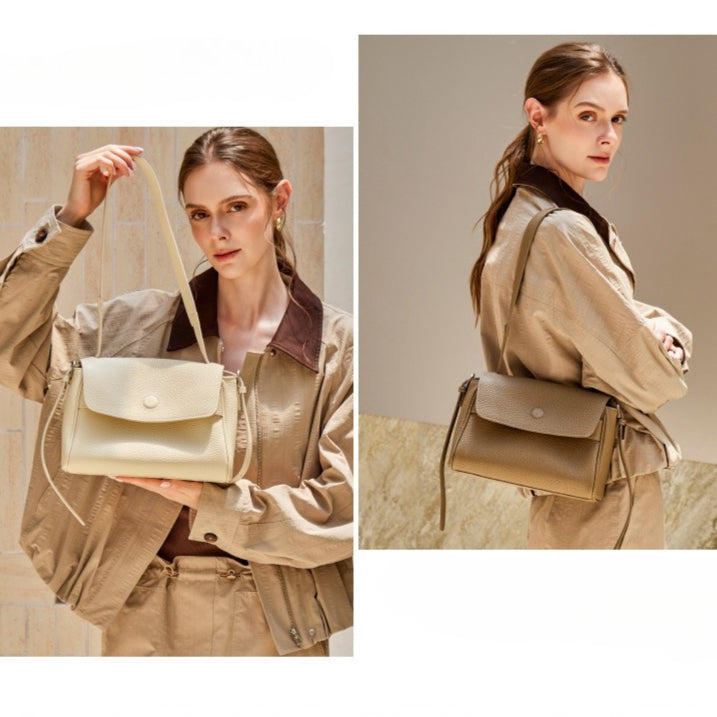 The Lychee Grain Genuine Leather Flap Crossbody Bag with Adjustable Strap