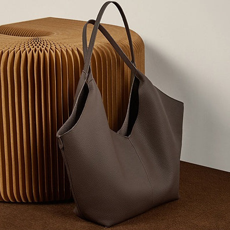 The Ethereal V-Cut Genuine Leather Bag | Minimalist Pebbled Hobo Tote