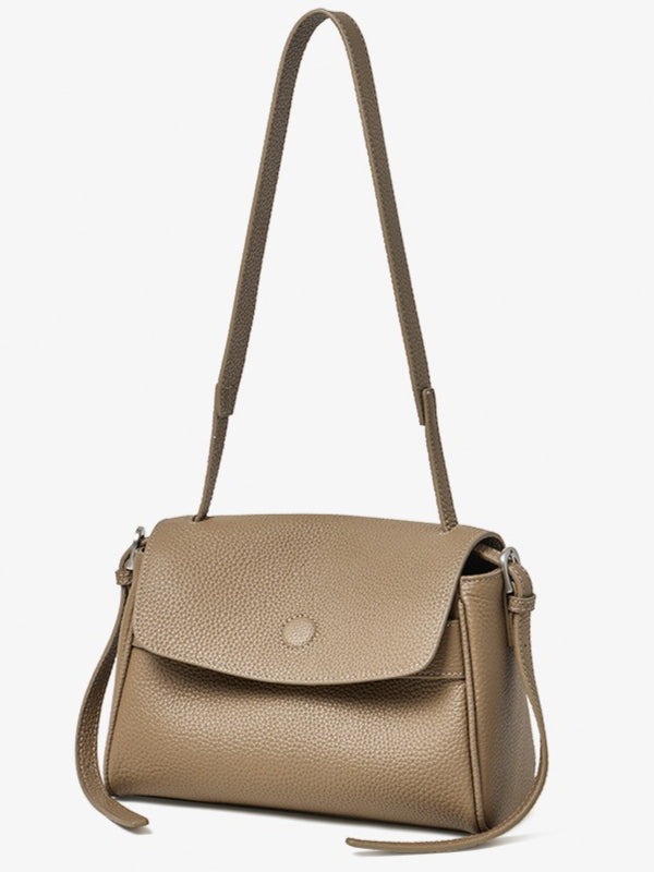 The Lychee Grain Genuine Leather Flap Crossbody Bag with Adjustable Strap
