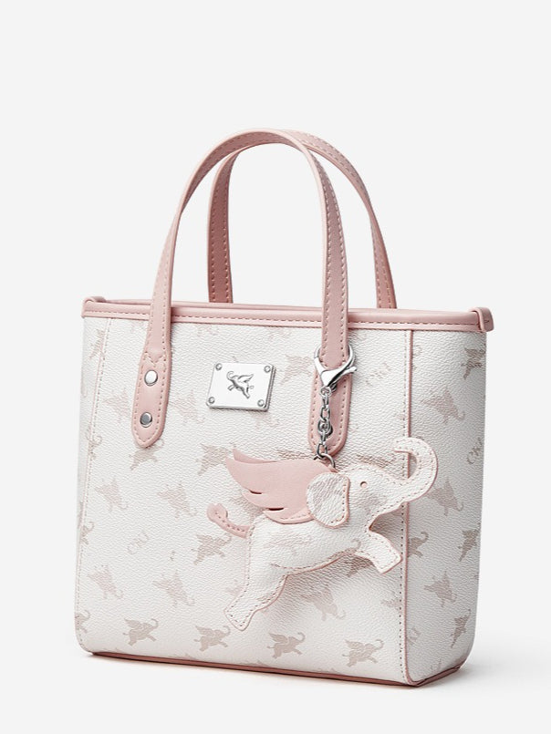 Retro Monogram Flying Elephant Versatile Tote Crossbody Handbag with Charm