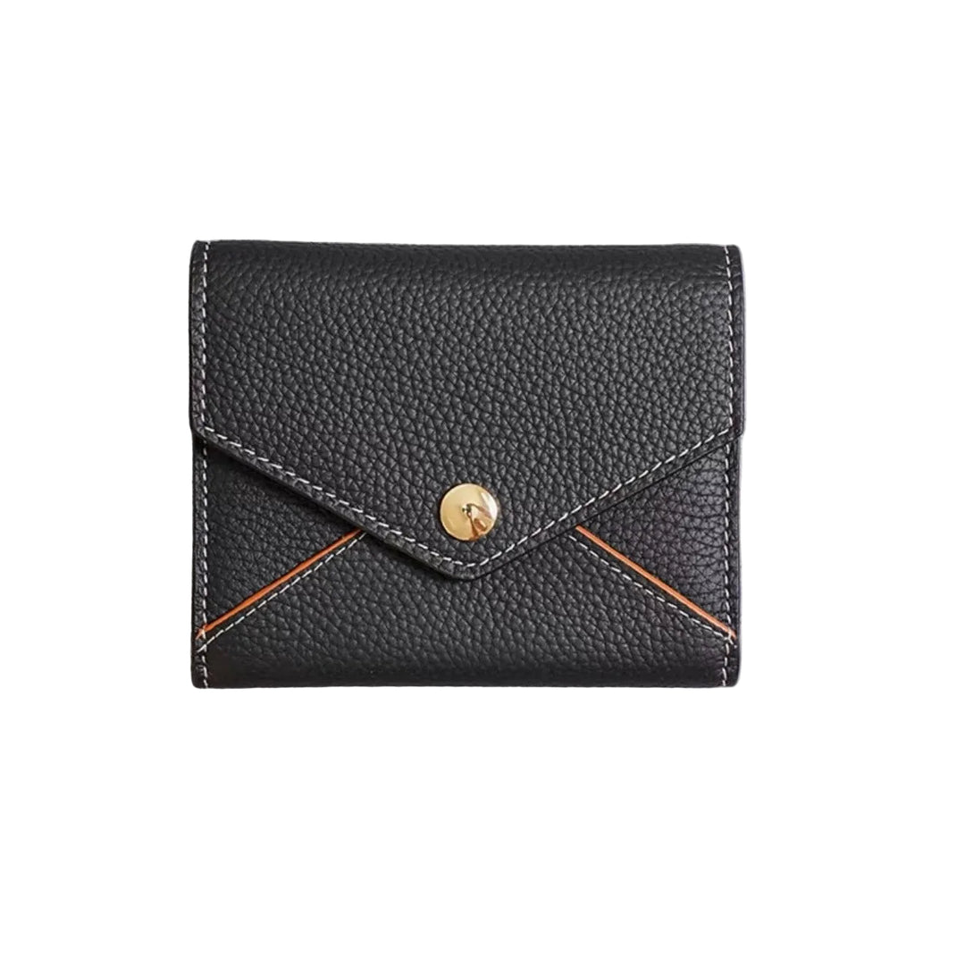 Envelope-Designed Genuine Leather Short Wallet