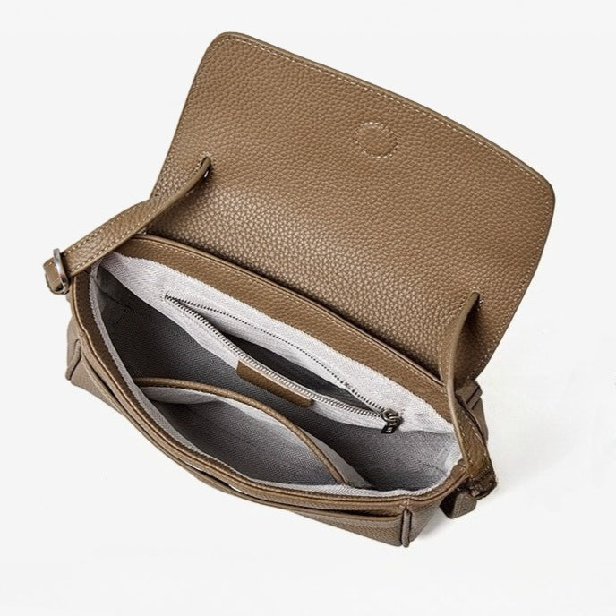 The Lychee Grain Genuine Leather Flap Crossbody Bag with Adjustable Strap