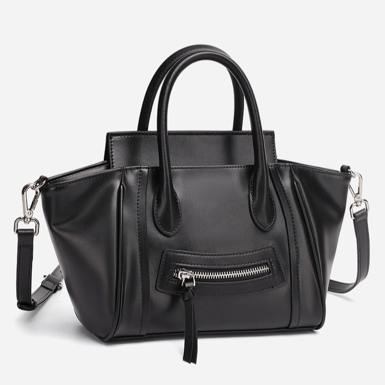 Maillard Style Genuine Leather Smile Flap Satchel Crossbody Bag