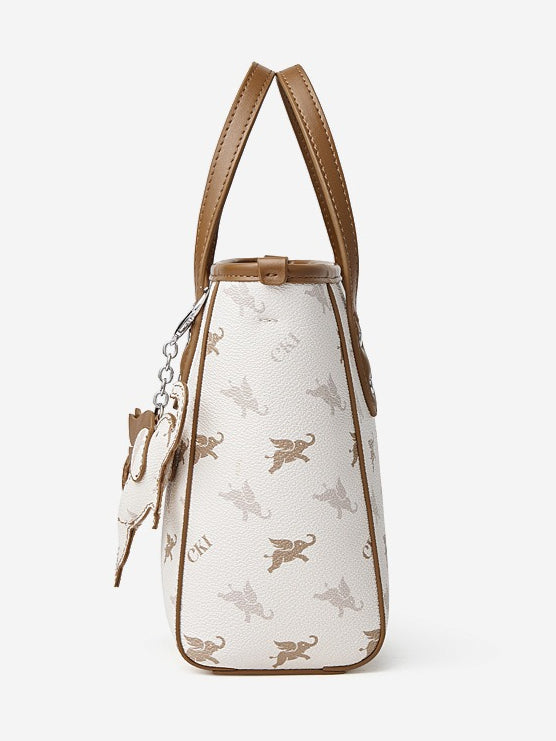 Retro Monogram Flying Elephant Versatile Tote Crossbody Handbag with Charm