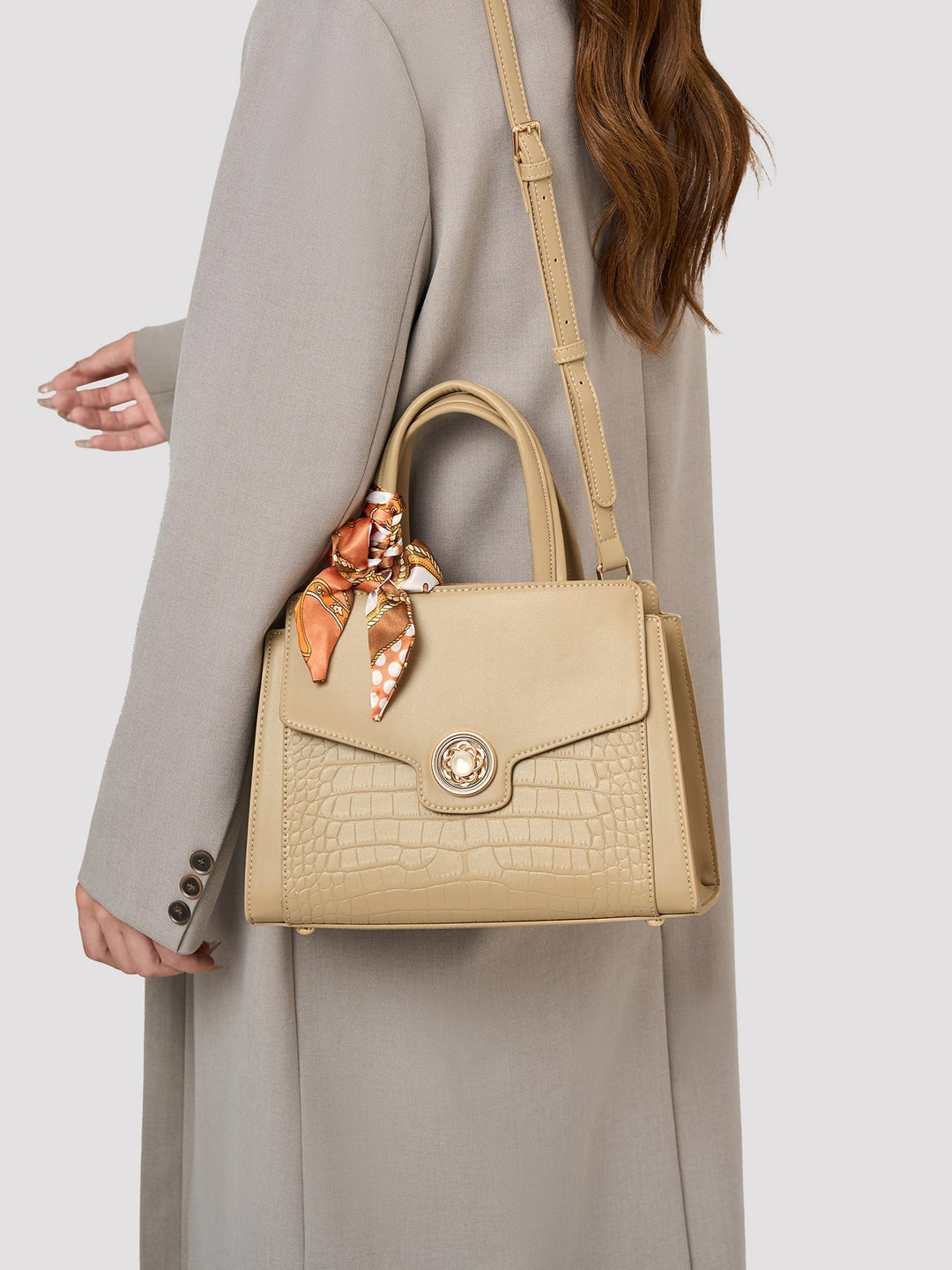 EMILIA - CROC-EMBOSSED SATCHEL BAG