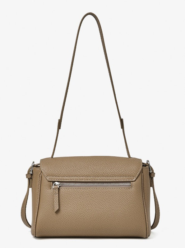 The Lychee Grain Genuine Leather Flap Crossbody Bag with Adjustable Strap