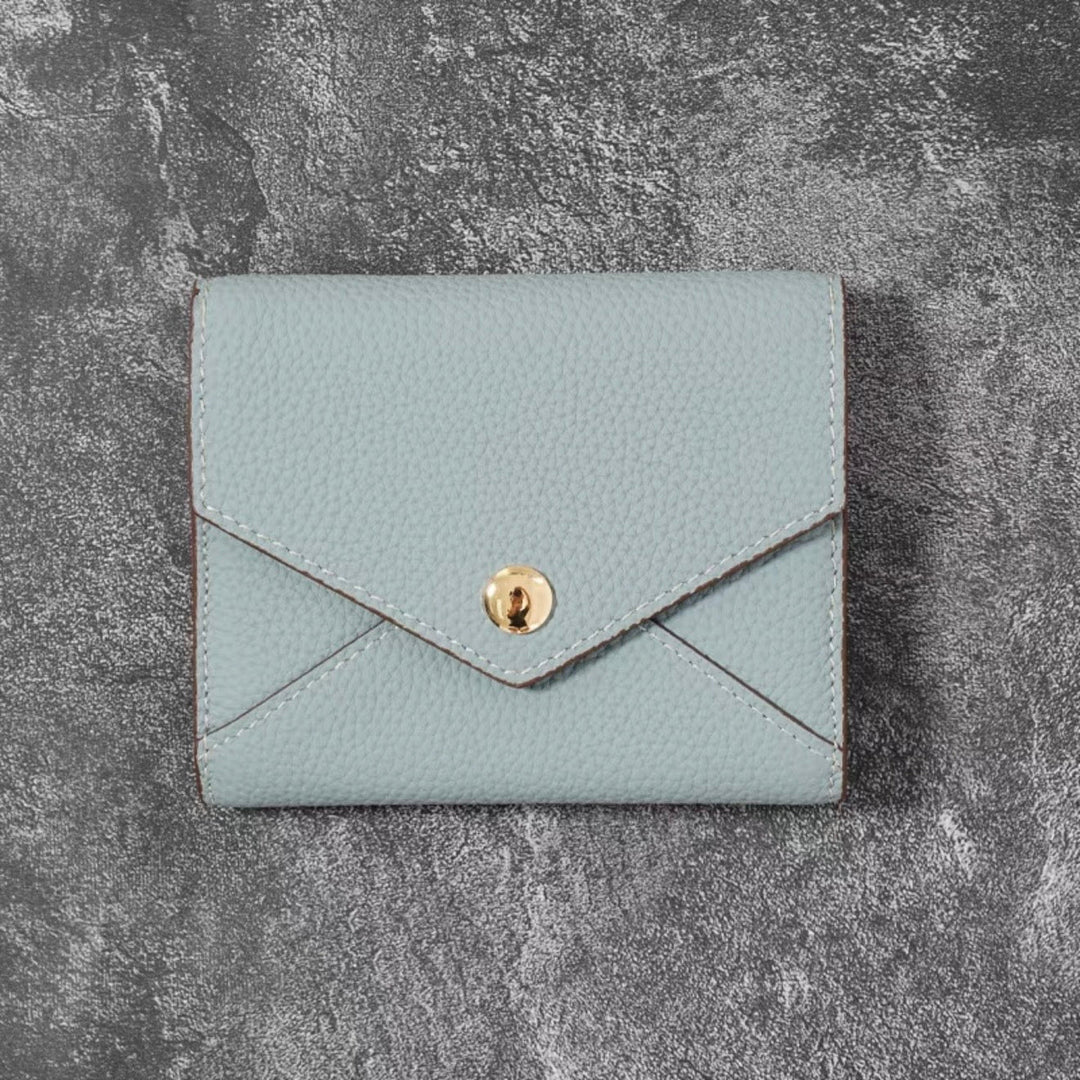 Envelope-Designed Genuine Leather Short Wallet