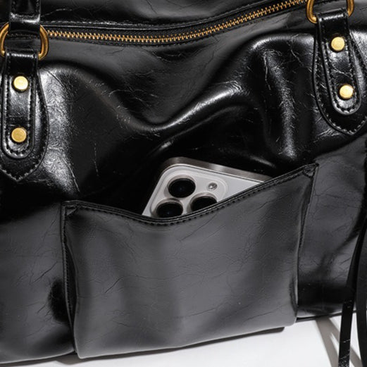 French Style Slouchy Genuine Leather Crossbody Tote Bag