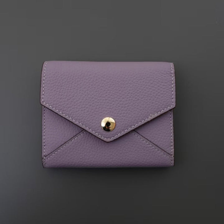 Envelope-Designed Genuine Leather Short Wallet