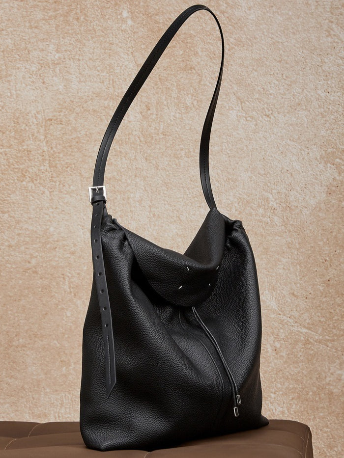 The Nocturne Flow Genuine Leather Tote Bag with Adjustable Strap & Detachable Pouch