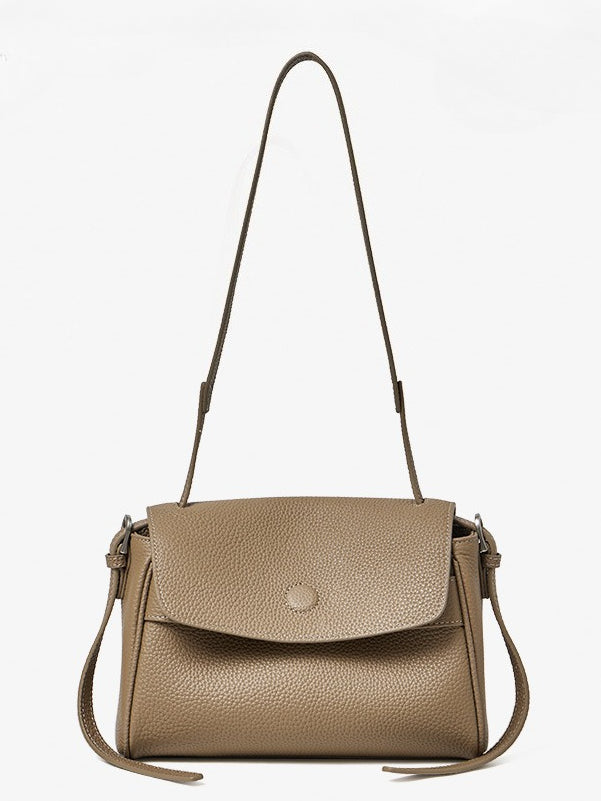 The Lychee Grain Genuine Leather Flap Crossbody Bag with Adjustable Strap