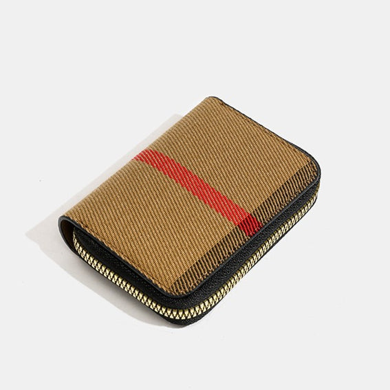 Vintage Tartan Style Canvas Zipper Card Wallet