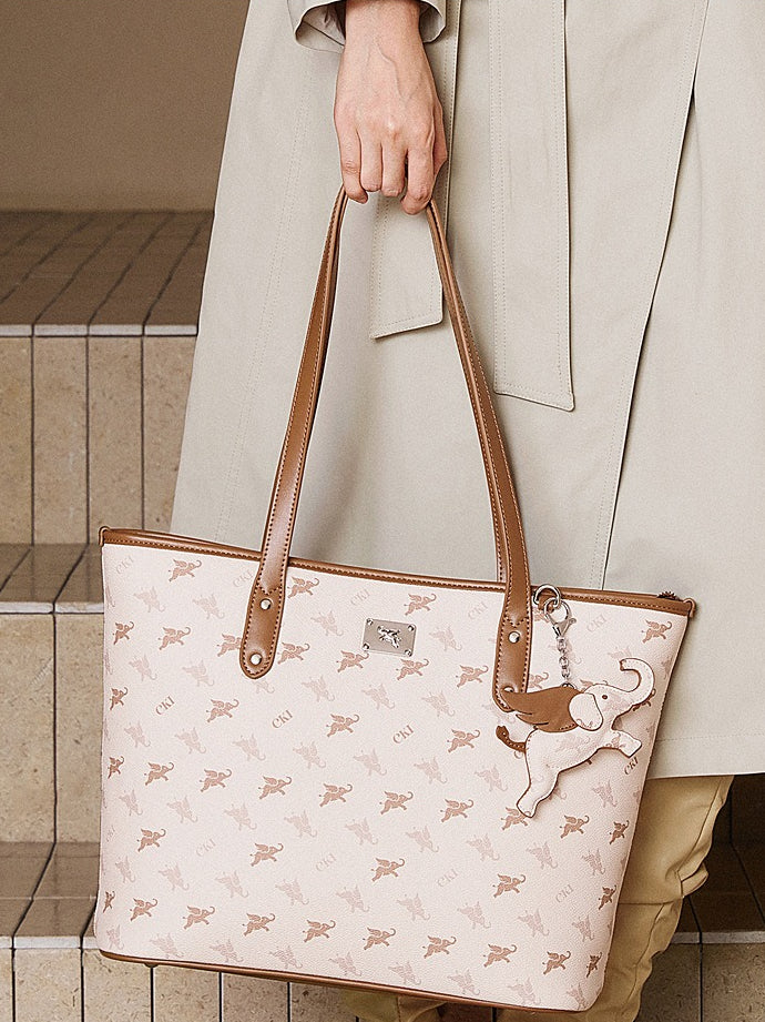 Luxury Large Vintage Monogram Flying Elephant Tote Shoulder Handbag