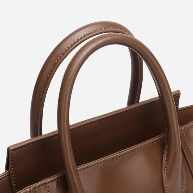 Maillard Style Genuine Leather Smile Flap Satchel Crossbody Bag