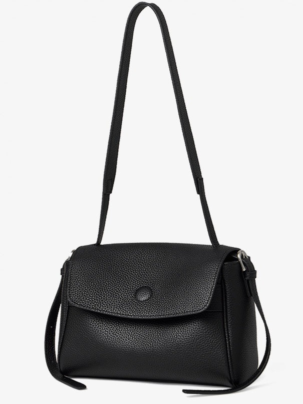 The Lychee Grain Genuine Leather Flap Crossbody Bag with Adjustable Strap
