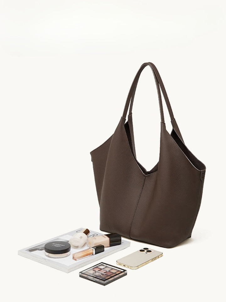 The Ethereal V-Cut Genuine Leather Bag | Minimalist Pebbled Hobo Tote