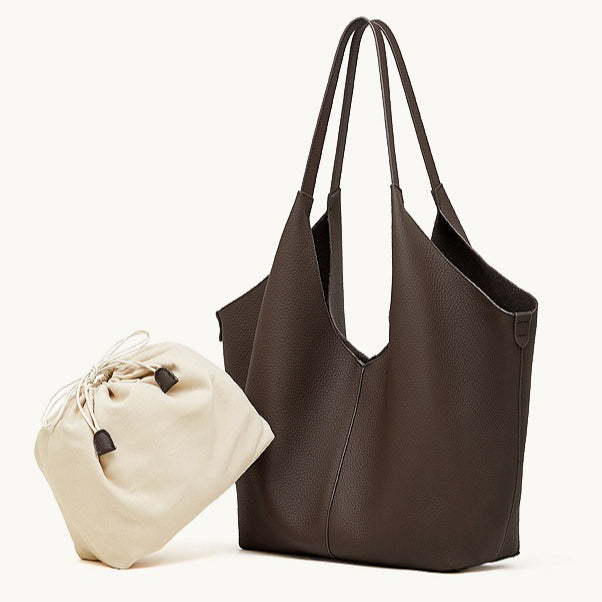 The Ethereal V-Cut Genuine Leather Bag | Minimalist Pebbled Hobo Tote