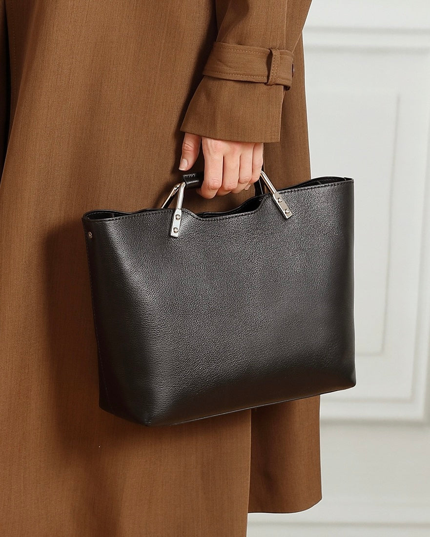 Genuine Leather Arch-Handle Minimalist Commuter Crossbody Bag