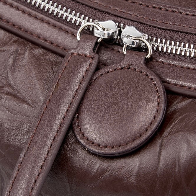 Women’s Genuine Leather Crinkled Boston Bag – Soft Shine Handheld & Crossbody