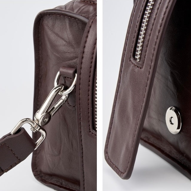 Women’s Genuine Leather Crinkled Boston Bag – Soft Shine Handheld & Crossbody