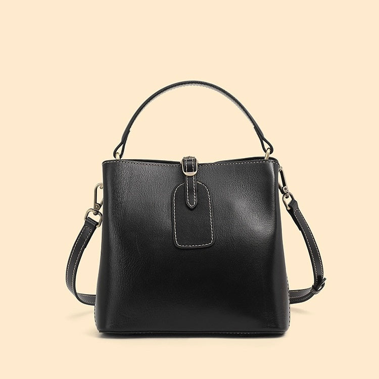 Large Capacity Women's Genuine Leather Bucket Crossbody Handbag