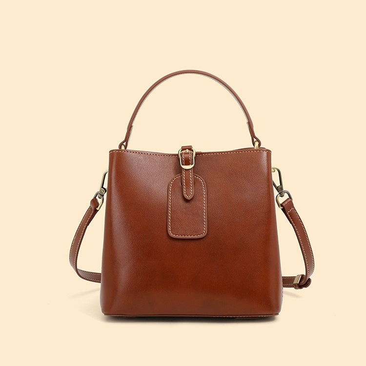 Large Capacity Women's Genuine Leather Bucket Crossbody Handbag