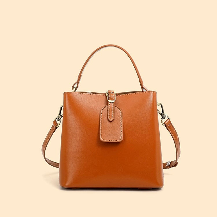 Large Capacity Women's Genuine Leather Bucket Crossbody Handbag