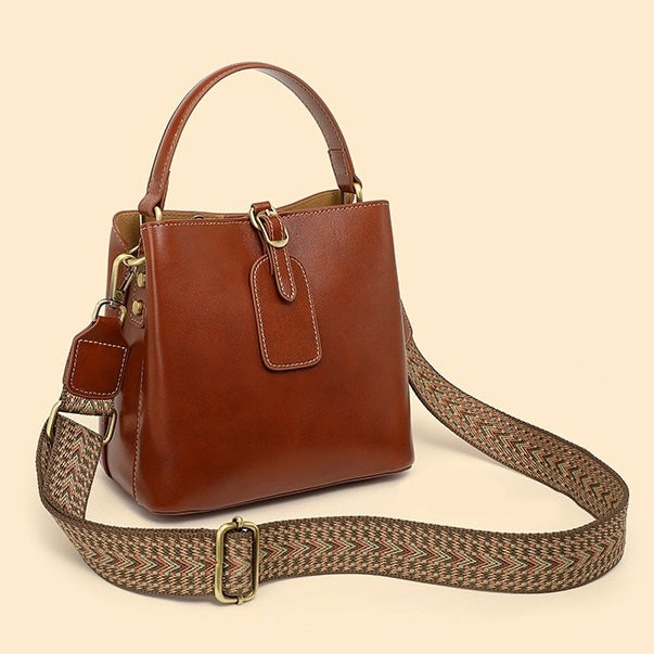 Large Capacity Women's Genuine Leather Bucket Crossbody Handbag