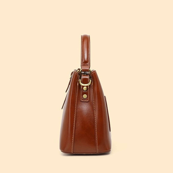 Large Capacity Women's Genuine Leather Bucket Crossbody Handbag