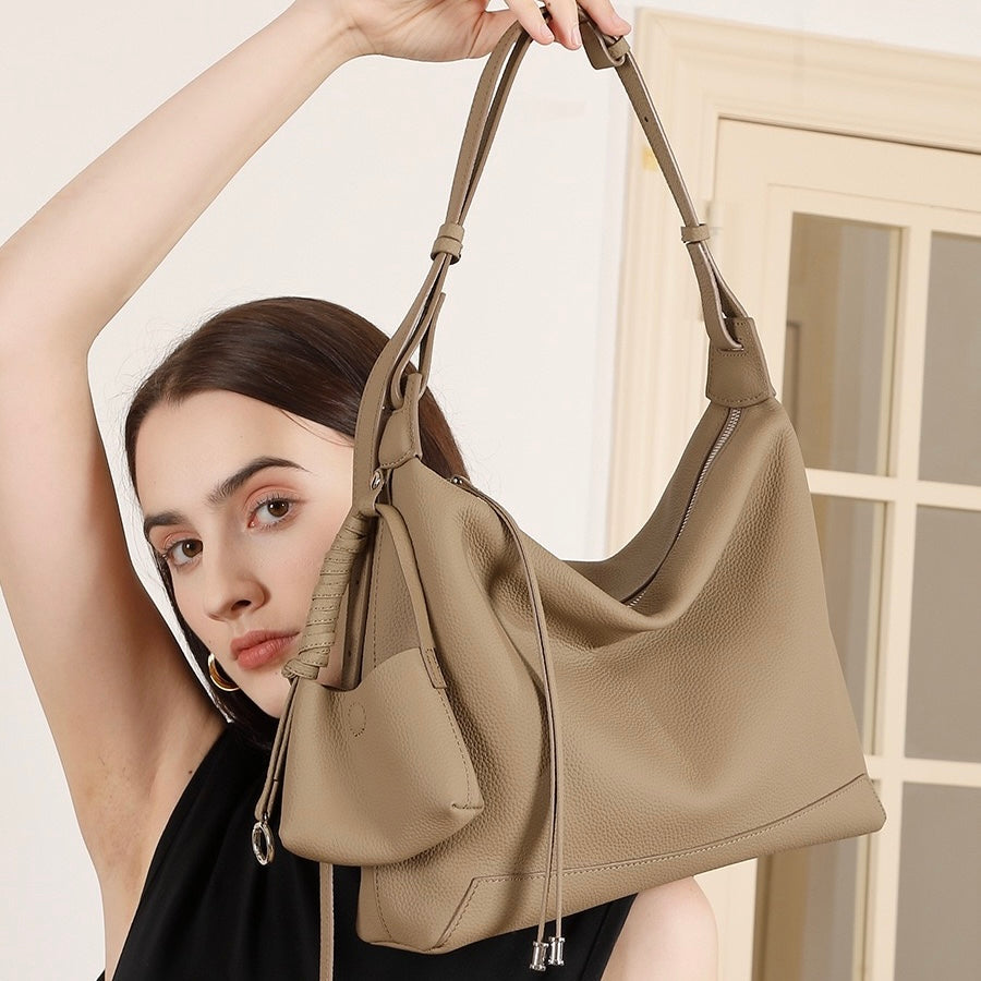 Minimalist Genuine Leather Large Capacity Commuter Tote Shoulder Bag