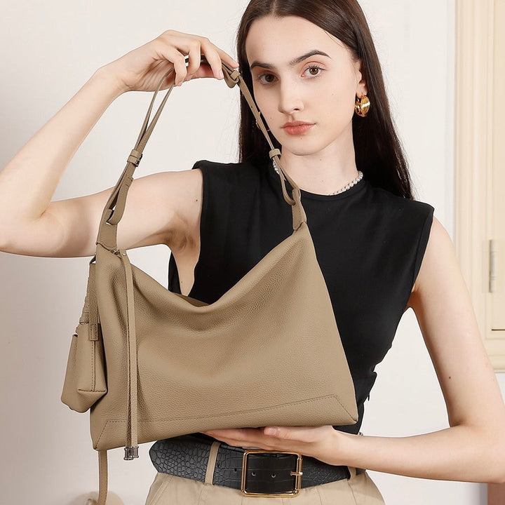 Minimalist Genuine Leather Large Capacity Commuter Tote Shoulder Bag
