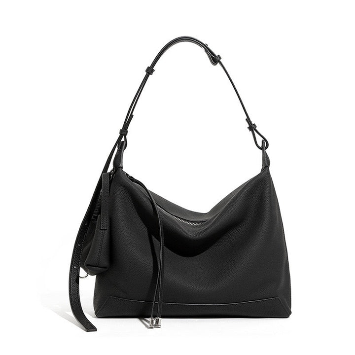 Minimalist Genuine Leather Large Capacity Commuter Tote Shoulder Bag