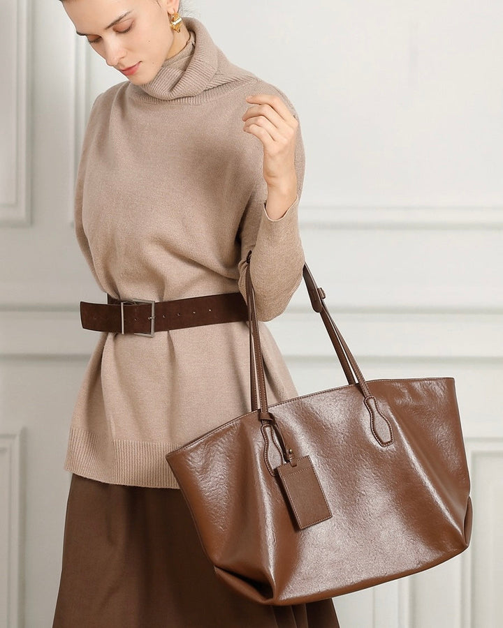 Large Vintage Leather Tote with Signature Luggage Tag