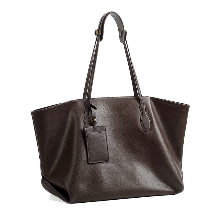 Large Vintage Leather Tote with Signature Luggage Tag