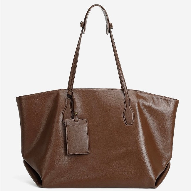 Large Vintage Leather Tote with Signature Luggage Tag