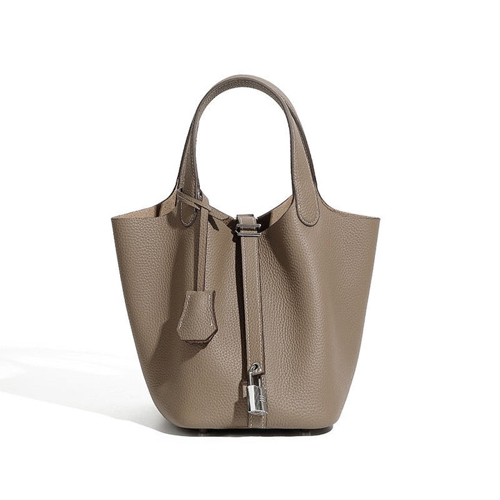 Women's Genuine Leather Silver Buckle Basket Bag